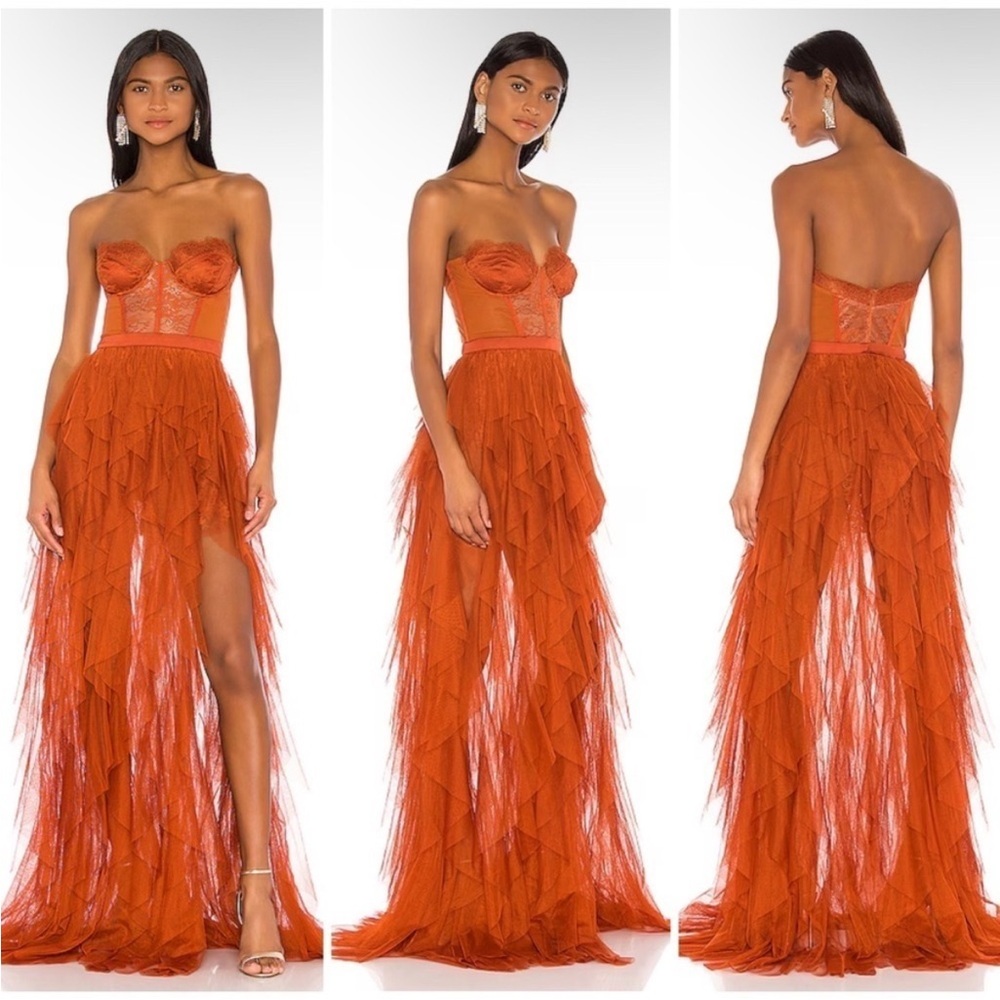 For Love and Lemons x REVOLVE Bustier Gown in Rust Size S